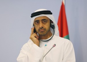 UAE Foreign Minister Abdullah bin Zayed Al Nahyan listens to a question during a news conference in Istanbul
