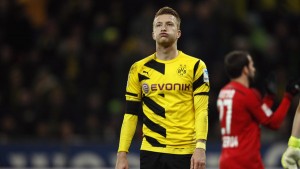 Borussia Dortmund's Reus reacts during their Bundesliga first division soccer match against Bayer Leverkusen in Leverkusen